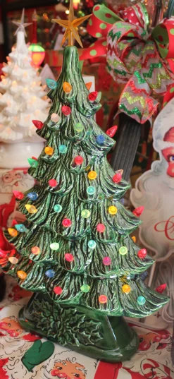 Handmade Ceramics Large Flat Ceramic Lighted Window or Mantel Christmas Tree 19