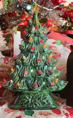 Handmade Ceramics Large Flat Ceramic Lighted Window or Mantel Christmas Tree 19