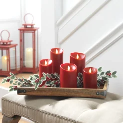 Liown 3.5" x 5", 7", or 9" Moving Flame Burgundy Red-Cinnamon Scented Pillar Battery Candle Best