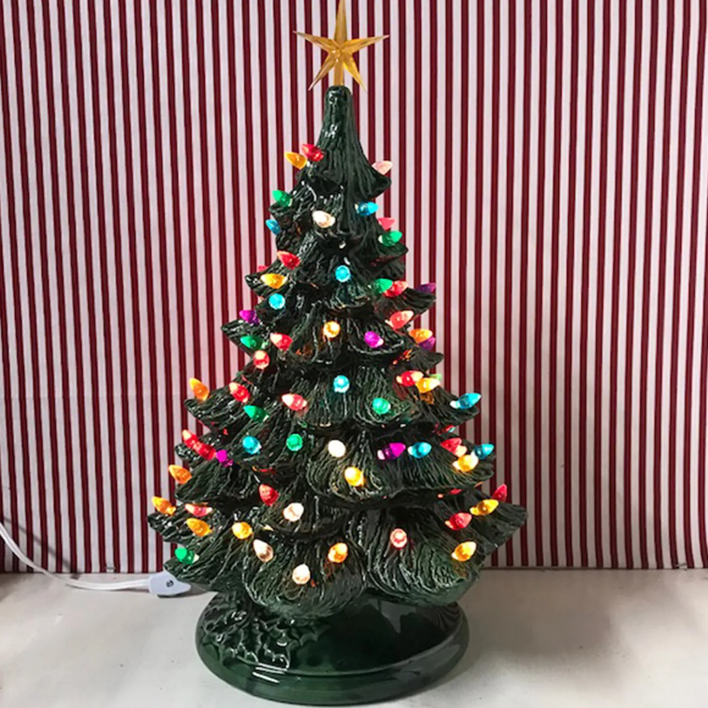 Handmade Ceramics Medium Lighted Green Ceramic Christmas Tree 17" New