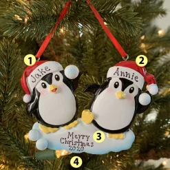 Polar X Penguin Couple Throwing Snowballs Personalized Christmas Ornament OR1318 Sale