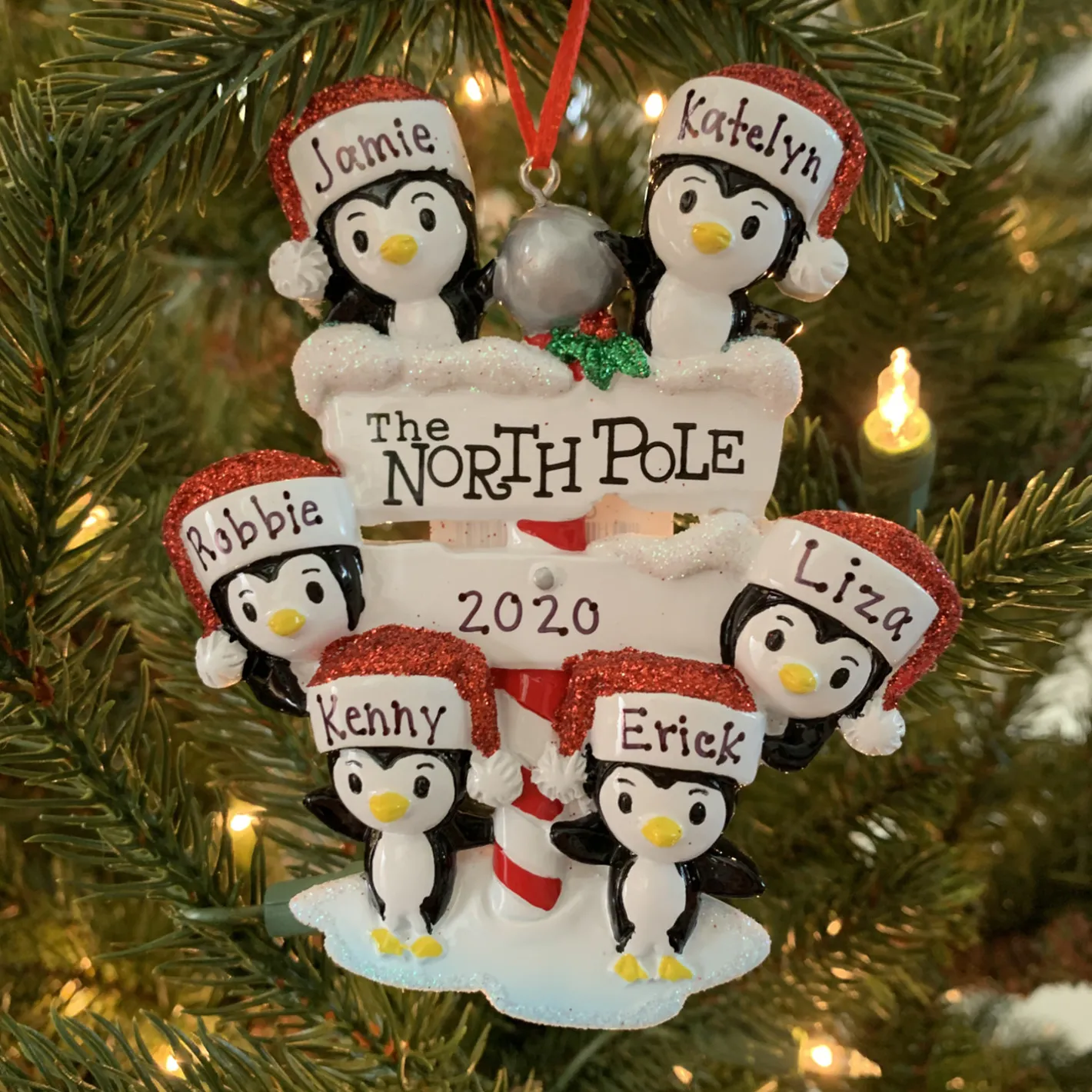 Polar X Penguin Family of 6 at The North Pole Personalized Christmas Ornament OR1739-6