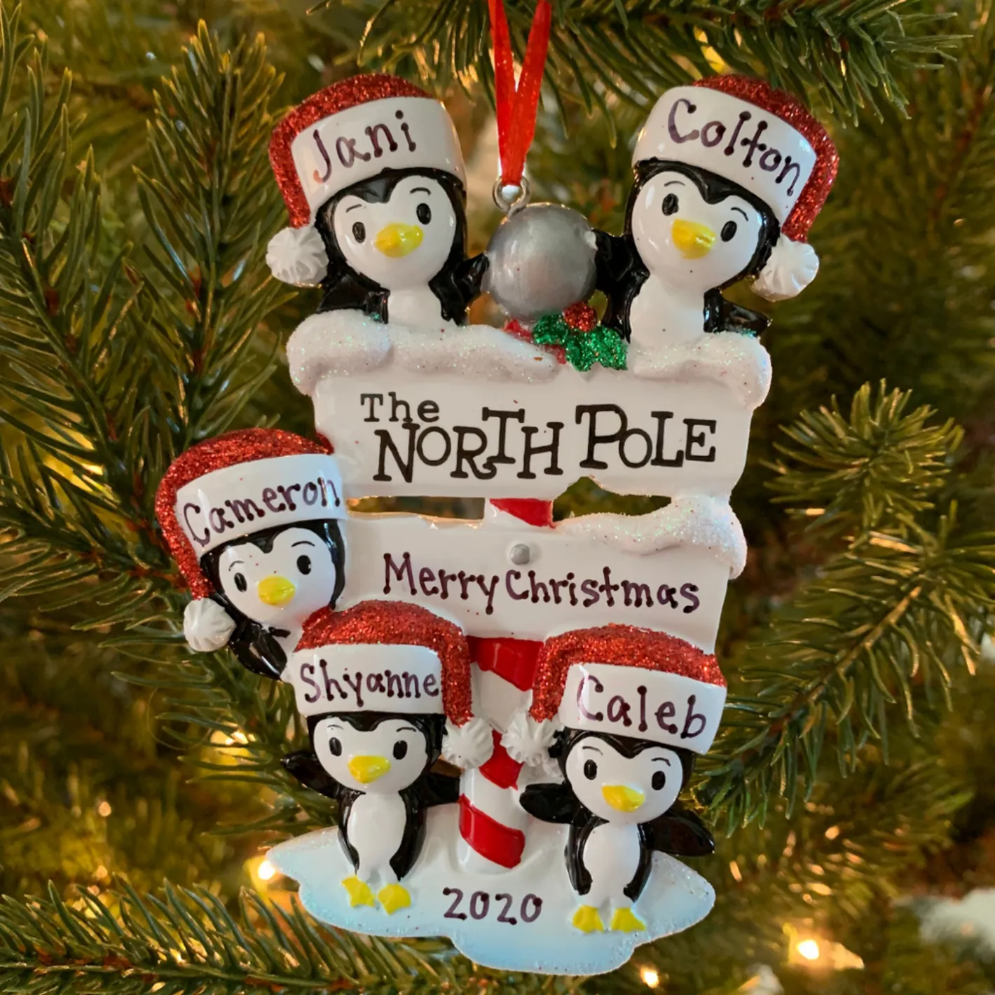 Polar X Penguin Family of 5 at The North Pole Personalized Christmas Ornament OR1739-5 New