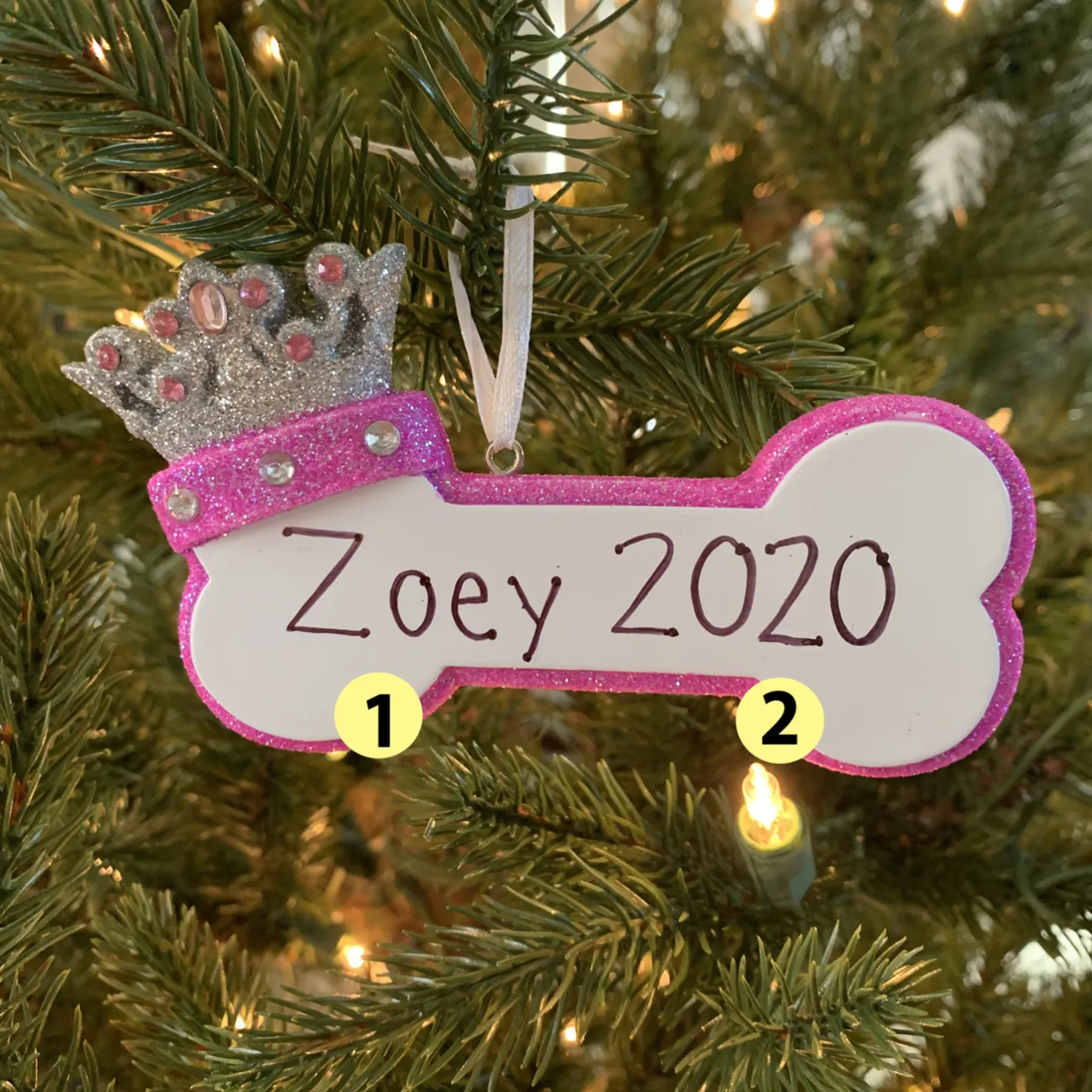 Polar X Pink Dog Bone with Princess Crown Personalized Christmas Ornament Outlet