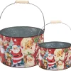 Primitives By Kathy Set of 2 Vintage Christmas Buckets 115340 Hot