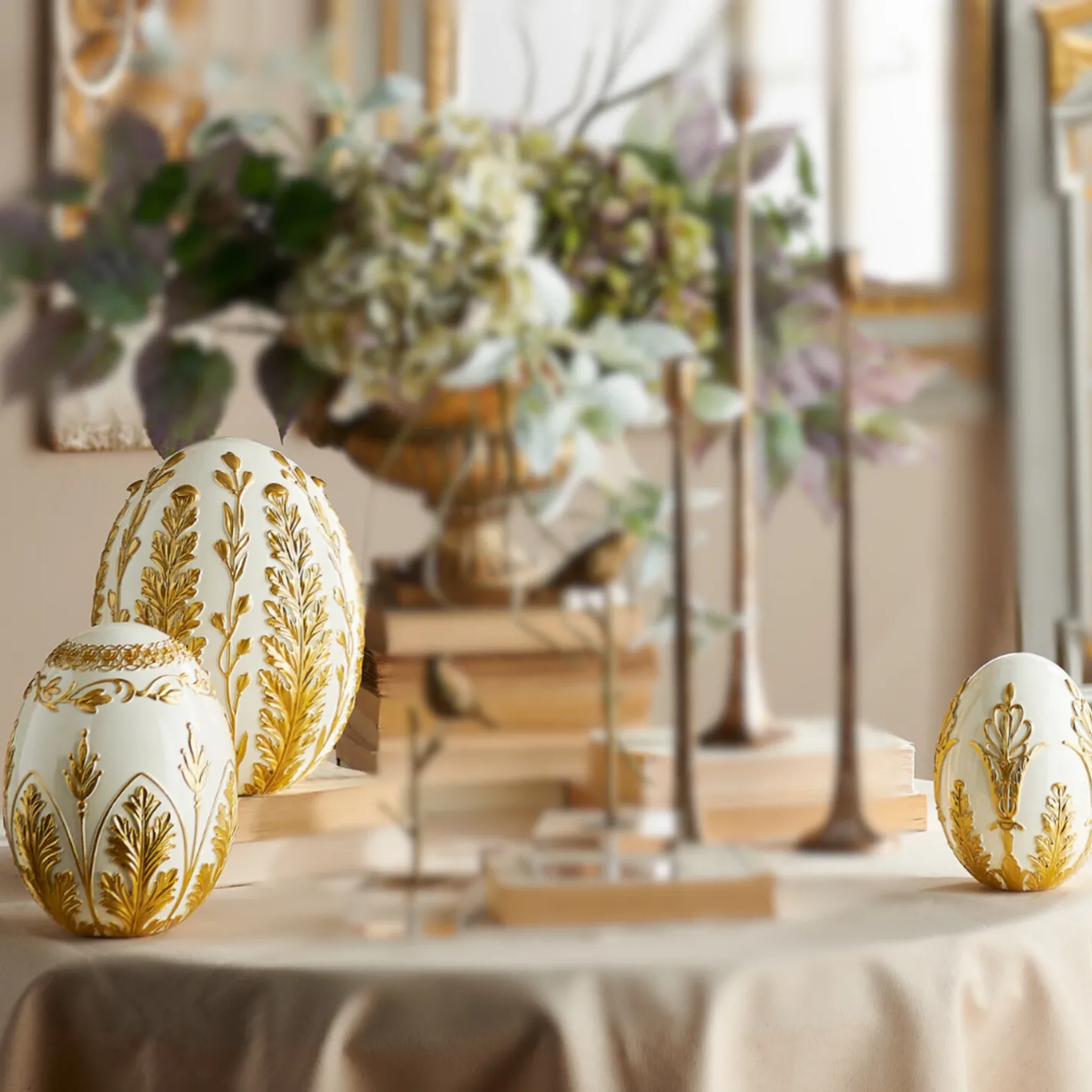 Raz Imports Raz 6", 8", or 9.75" Cream and Gold Easter Egg Decoration Sale