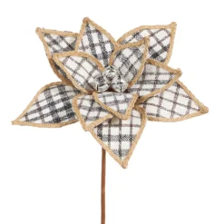 Raz Imports Raz 15" Black and White Checkered Poinsettia Christmas Stem F4306712 Online