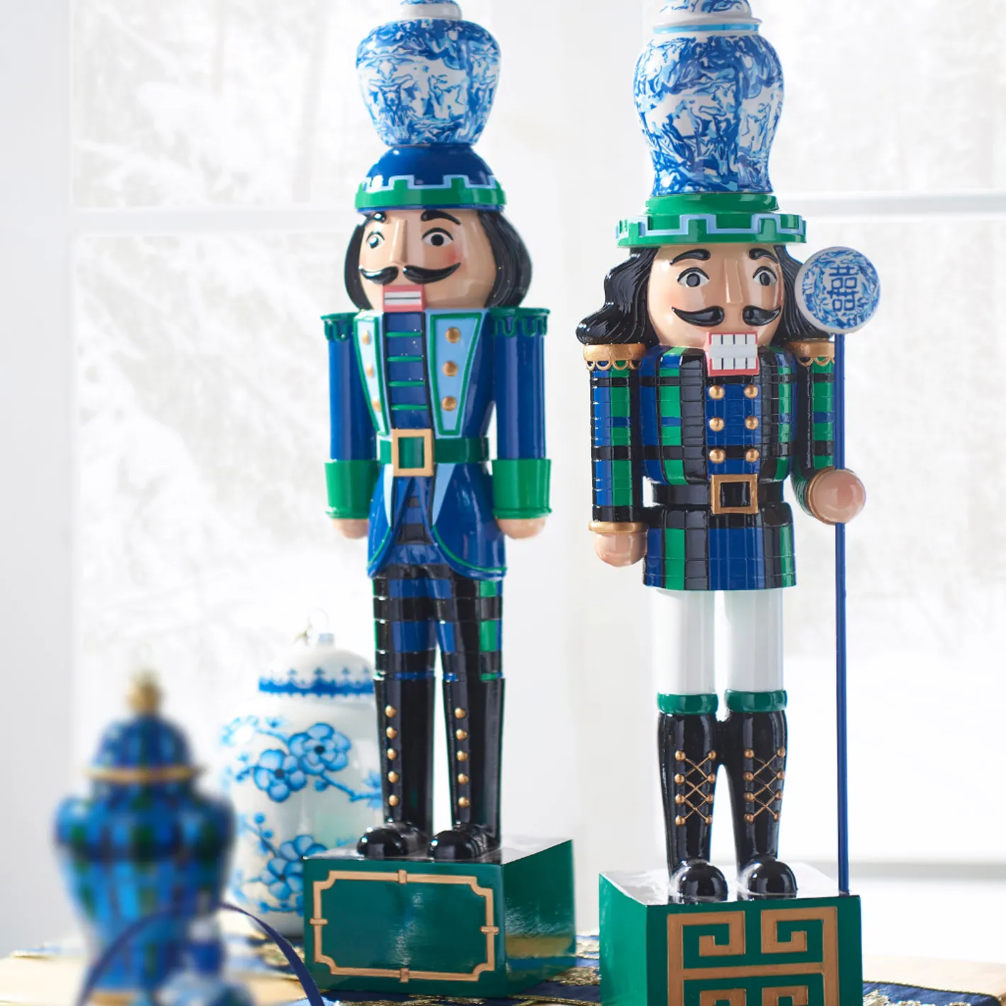 Raz Imports Raz 19" Black Watch Tartan and Delft Christmas Nutcracker Figure 4401628 New