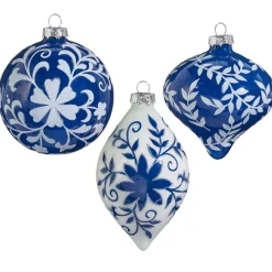 Raz Imports Raz 4" Blue and White Floral Delft Glass Christmas Ornament 4424554 Online