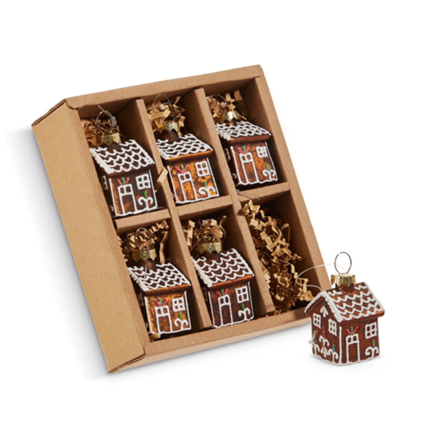 Raz Imports Raz 1.75" Box of 6 Gingerbread House Glass Christmas Ornament Set 4520866 Online