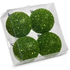 Raz Imports Raz 4" Box of 4 Green Glittered Ball Christmas Ornament 4533502 New