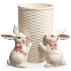 Raz Imports Raz 10.25" Bunnies with Basketweave Pattern Easter Vase 4409806 New