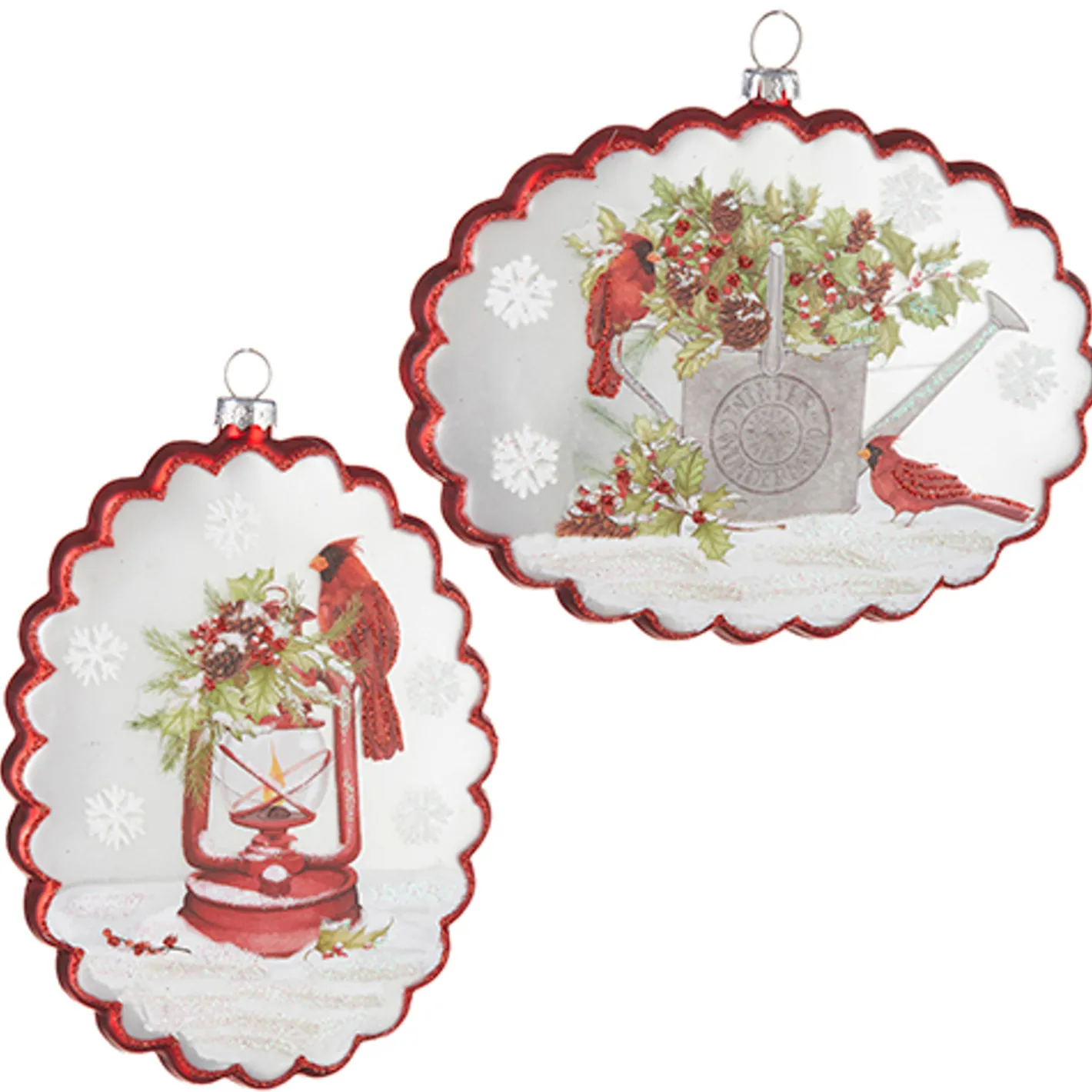 Raz Imports Raz 6" Cardinal Scalloped Edge Disc Glass Christmas Ornament 4224656 Hot