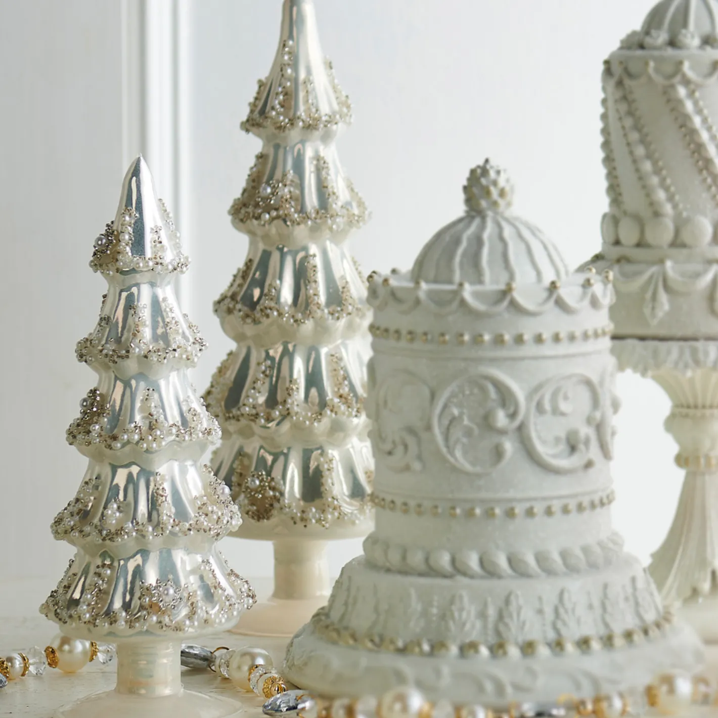 Raz Imports Raz 12" Embellished Pearlized Trees Glass Christmas Decoration 4523006 Clearance