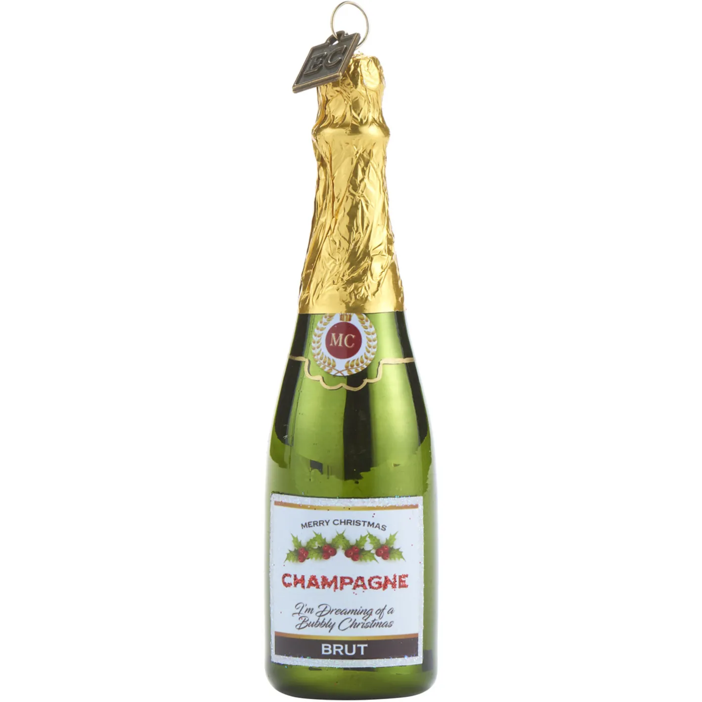 Raz Imports Raz 5" Eric Cortina Merry Christmas Champagne Bottle Glass Ornament 4053159 Hot