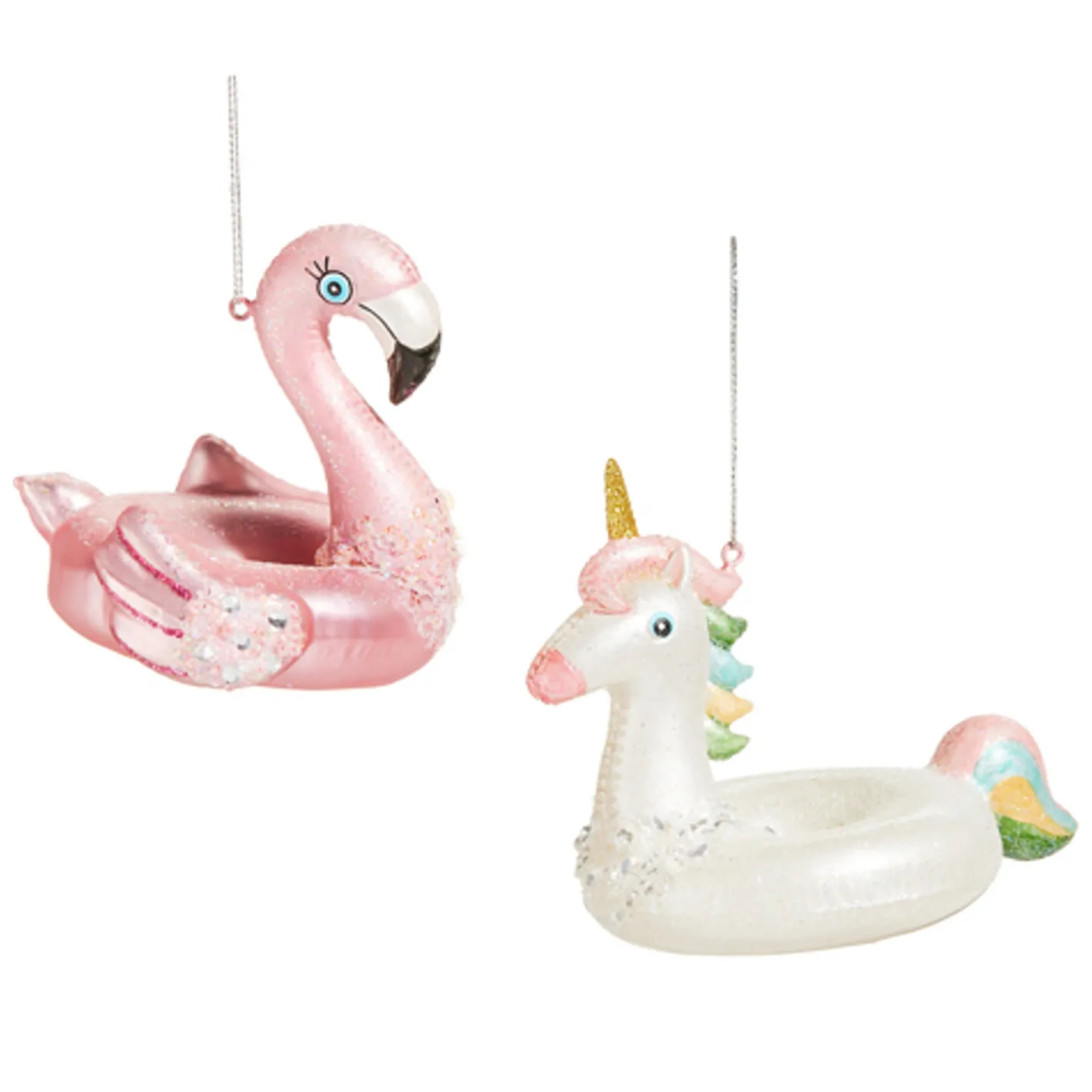 Raz Imports Raz 4.5" Flamingo and Unicorn Pool Floatie Glass Christmas Ornament 4552895 Discount