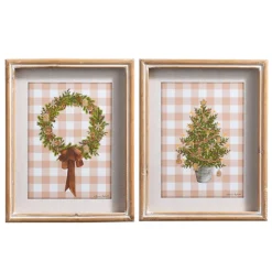 Raz Imports Raz 12" Gingerbread Gingham Greenery Framed Print Set of 2 Christmas Decoration 4444547 Best