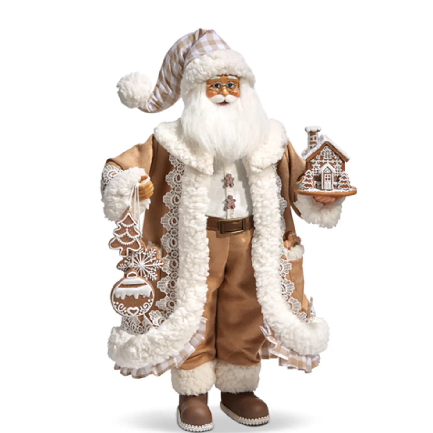 Raz Imports Raz 18" Gingham Gingerbread Christmas Santa Figure 4415585 Outlet