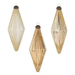 Raz Imports Raz 5.5" Glittered Diamond Ribbed Gold Toned Set of 3 Glass Christmas Ornaments 4122877 Sale