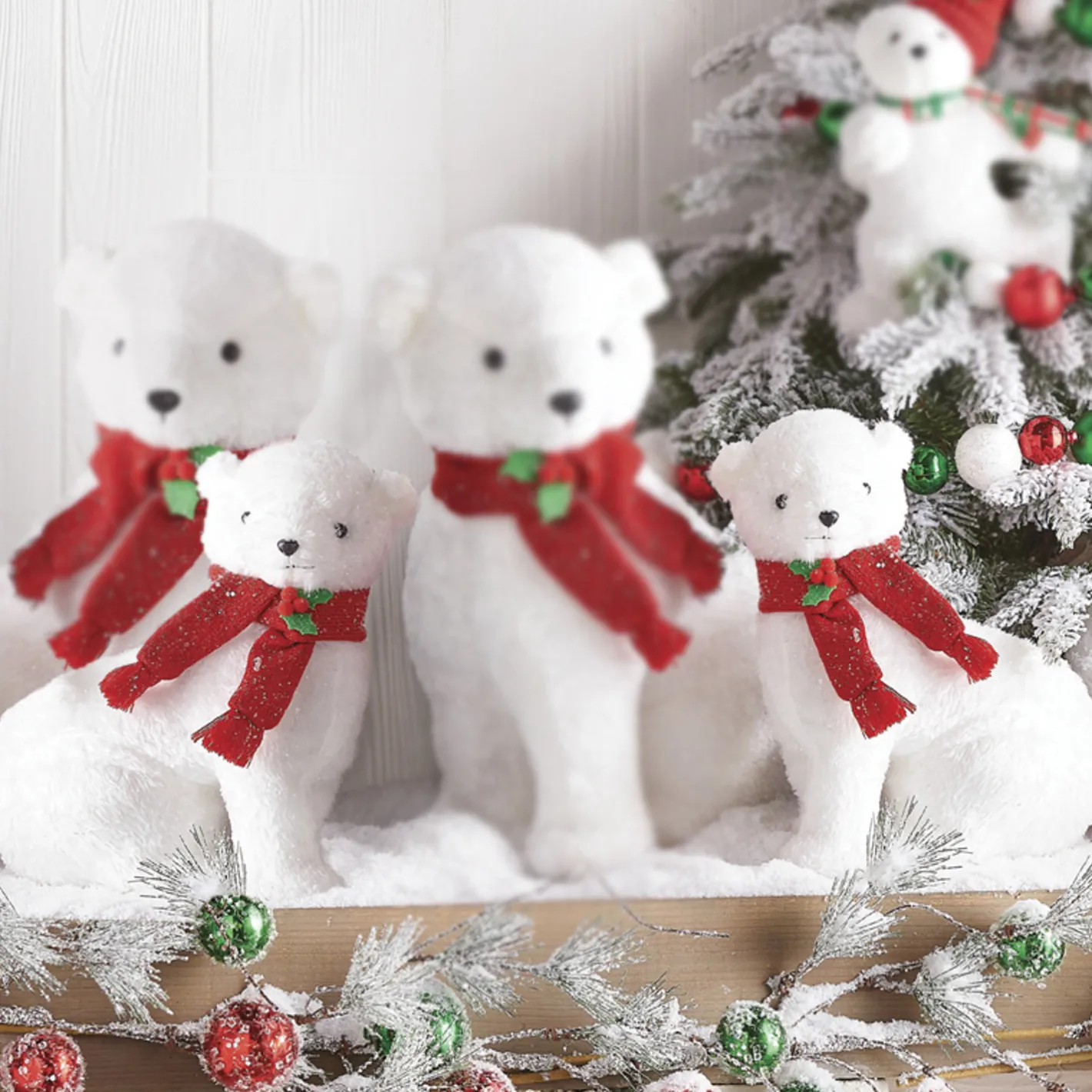 Raz Imports Raz 14.75" Glittered Plush Polar Bear with Scarf Christmas Figure 4216246 Outlet