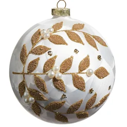 Raz Imports Raz 5" Gold Beaded Vine Pattern Frosted Ball Glass Christmas Ornament 4523001 Discount
