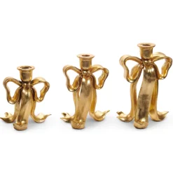 Raz Imports Raz 9" Gold Bow Christmas Taper Candlestick Holders Set of 3 4512201 Best