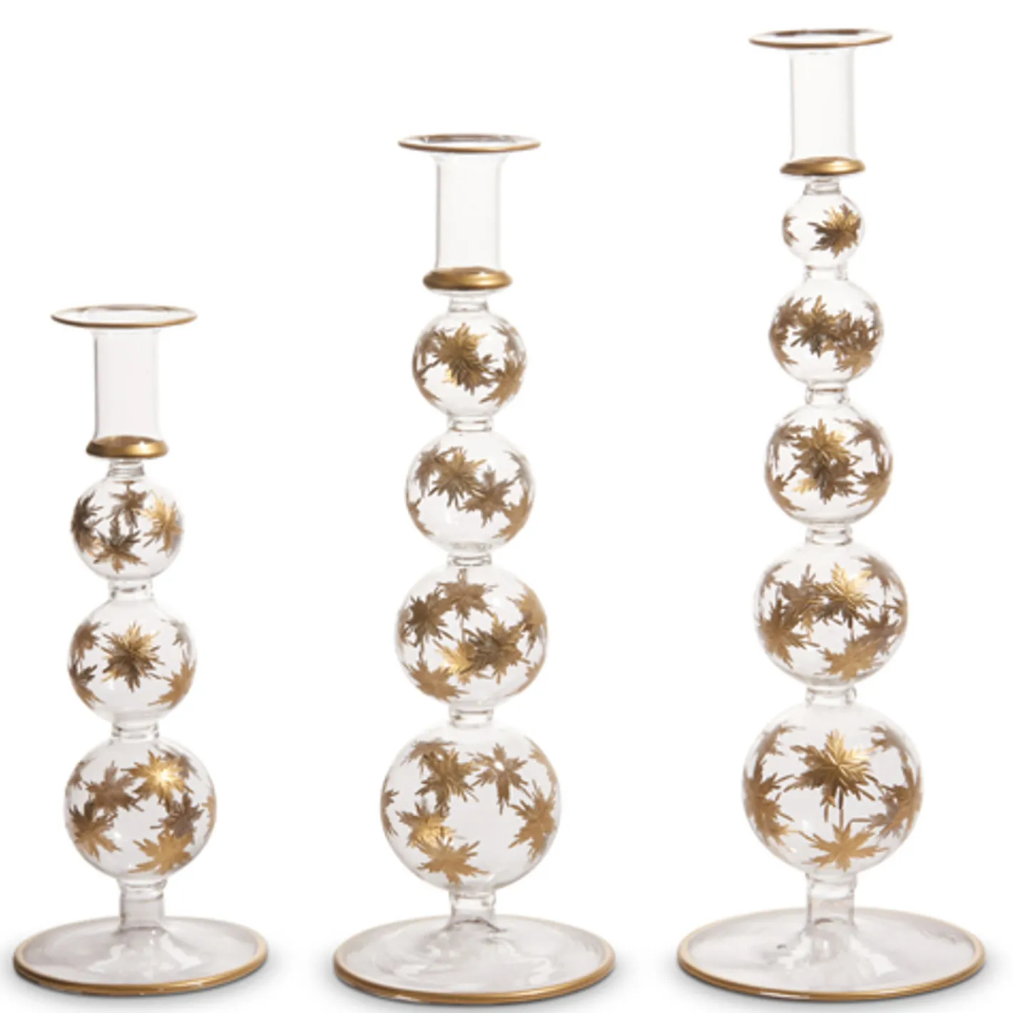 Raz Imports Raz 14.25" Gold Etched Snowflake Glass Christmas Candle Sticks Set of 3 4424628