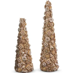 Raz Imports Raz 17.5" Gold Jewel and Pearl Brooch Cone Christmas Trees Set of 2 4513520 Clearance