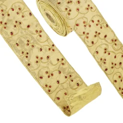 Raz Imports Raz 4" Gold Jeweled Wired Christmas Ribbon R4371756