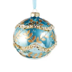 Raz Imports Raz 4" Gold Leaf Wrapped Blue Iridescent Glass Christmas Ornament Ornament 4523008 Online