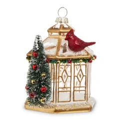 Raz Imports Raz 3.75" Gold Pagoda with Cardinal Glass Christmas Ornament 4324584