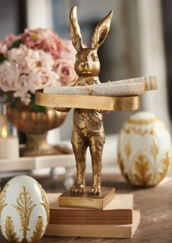Raz Imports Raz 18.25" Gold Rabbit with Tray Easter Decoration 4511309