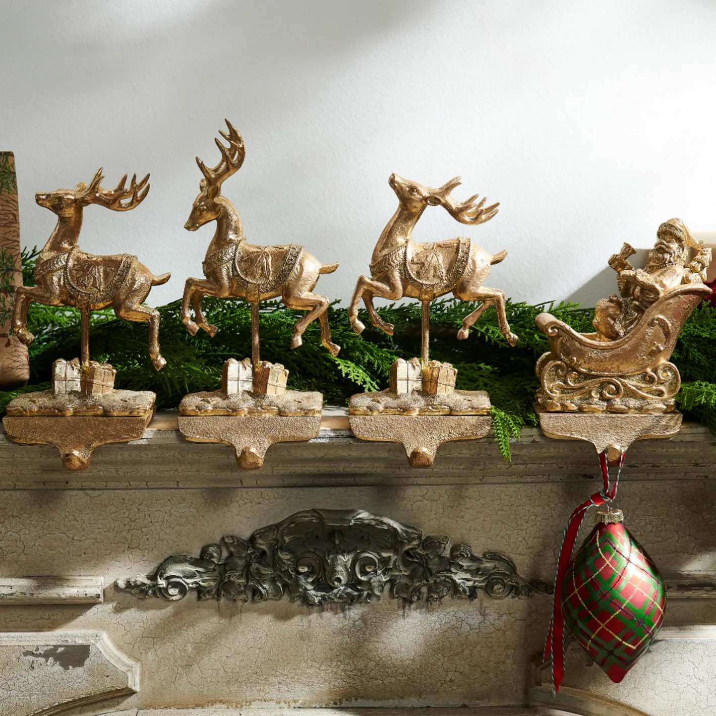 Raz Imports Raz 10.5" Gold Santa and Reindeer Stocking Holders 4511661 Best
