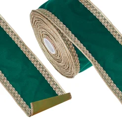 Raz Imports Raz 4" Green and Gold Trim Velvet Wired Christmas Ribbon R4227734 Outlet
