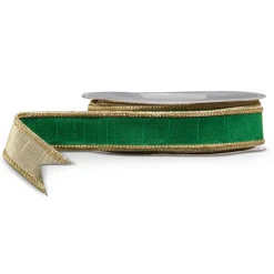Raz Imports Raz 1" Green and Gold Wired Christmas Ribbon R4552157 New