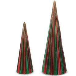 Raz Imports Raz 14" Green and Red Ribbed Glass Christmas Trees Set of 2 4424654