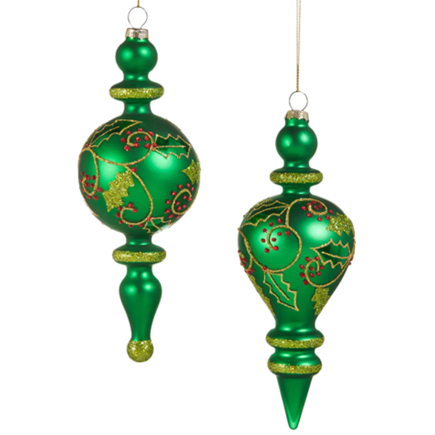 Raz Imports Raz 7.5" Green Holly Pattern Finial Glass Christmas Ornament 4524882 Outlet