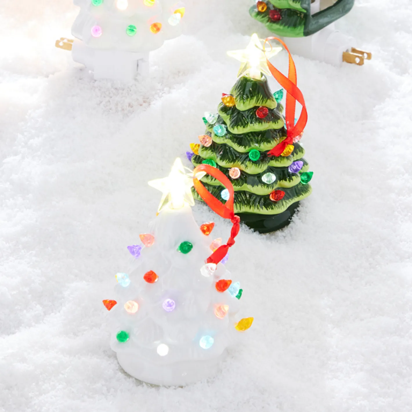 Raz Imports Raz 5.25" Green or White Lighted Ceramic Tree Christmas Ornament Clearance