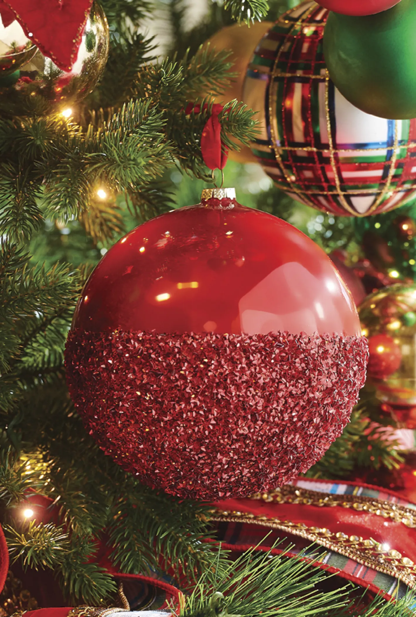Raz Imports Raz 6" Half Glittered Red Glass Ball Christmas Ornament 4224608 Best