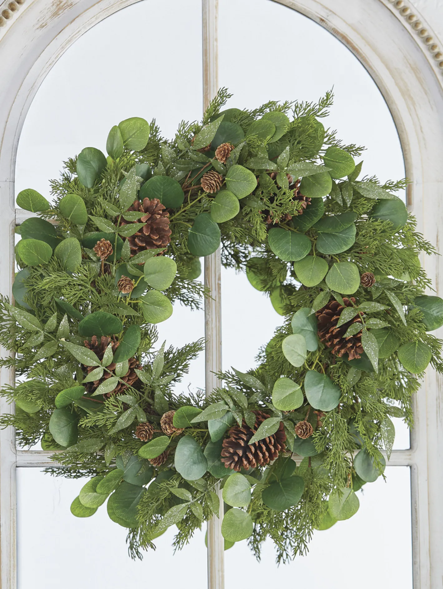 Raz Imports Raz 27" Iced Mixed Greenery, eucalyptus and Pinecone Christmas Wreath W4102617 Outlet