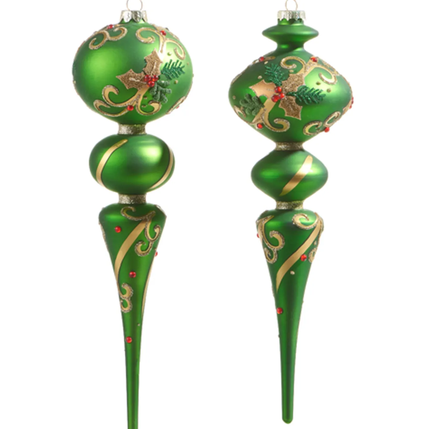 Raz Imports Raz 11.5" Large Green Holly Leaf Finial Glass Christmas Ornament 4322909 Online