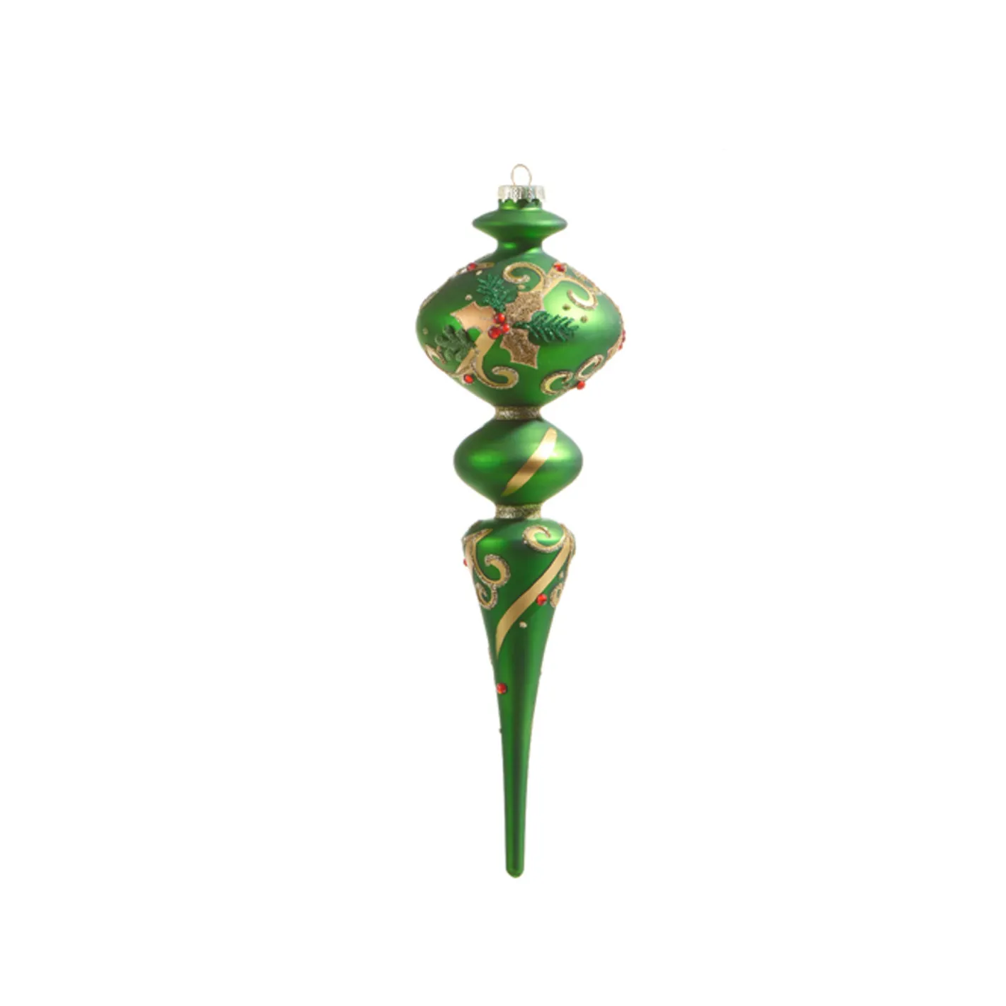 Raz Imports Raz 11.5" Large Green Holly Leaf Finial Glass Christmas Ornament 4322909 Online