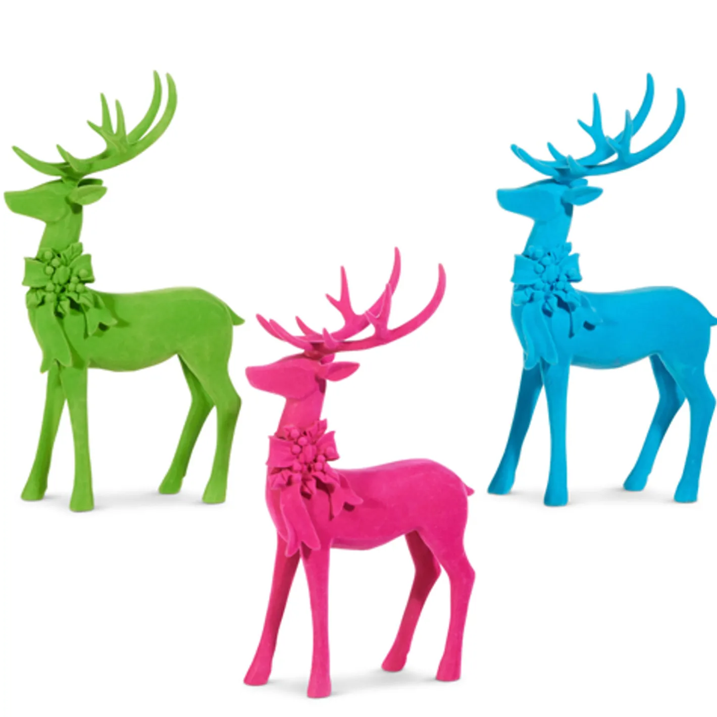 Raz Imports Raz 14" Large Pink, Green, or Blue Flocked Deer Christmas Figure 4512253 Sale