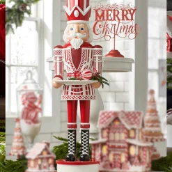 Raz Imports Raz 36" Large Red and White Christmas Peppermint Nutcracker with Serving Tray 4401602 Clearance