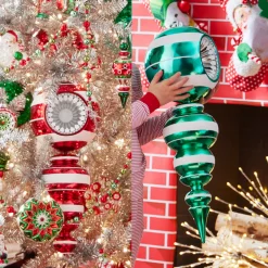 Raz Imports Raz 22" Large Red or Green Reflector Finial Christmas Ornament Best