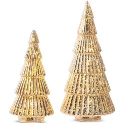 Raz Imports Raz 11.5" Lighted Gold Glass Ribbed Christmas Tree Figure Set of 2 4324552 Outlet