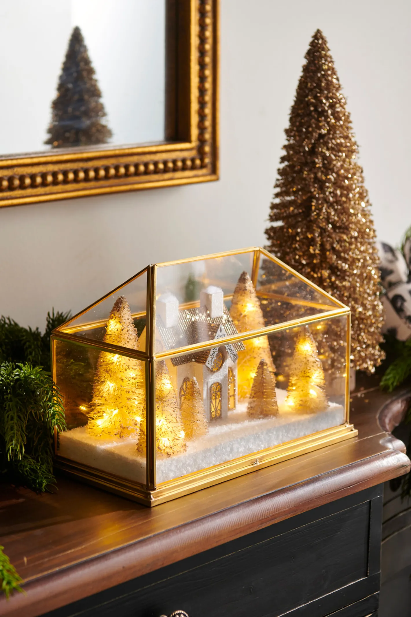 Raz Imports Raz 10.75" Lighted Gold House Terrarium Christmas Decoration 4515557 Sale
