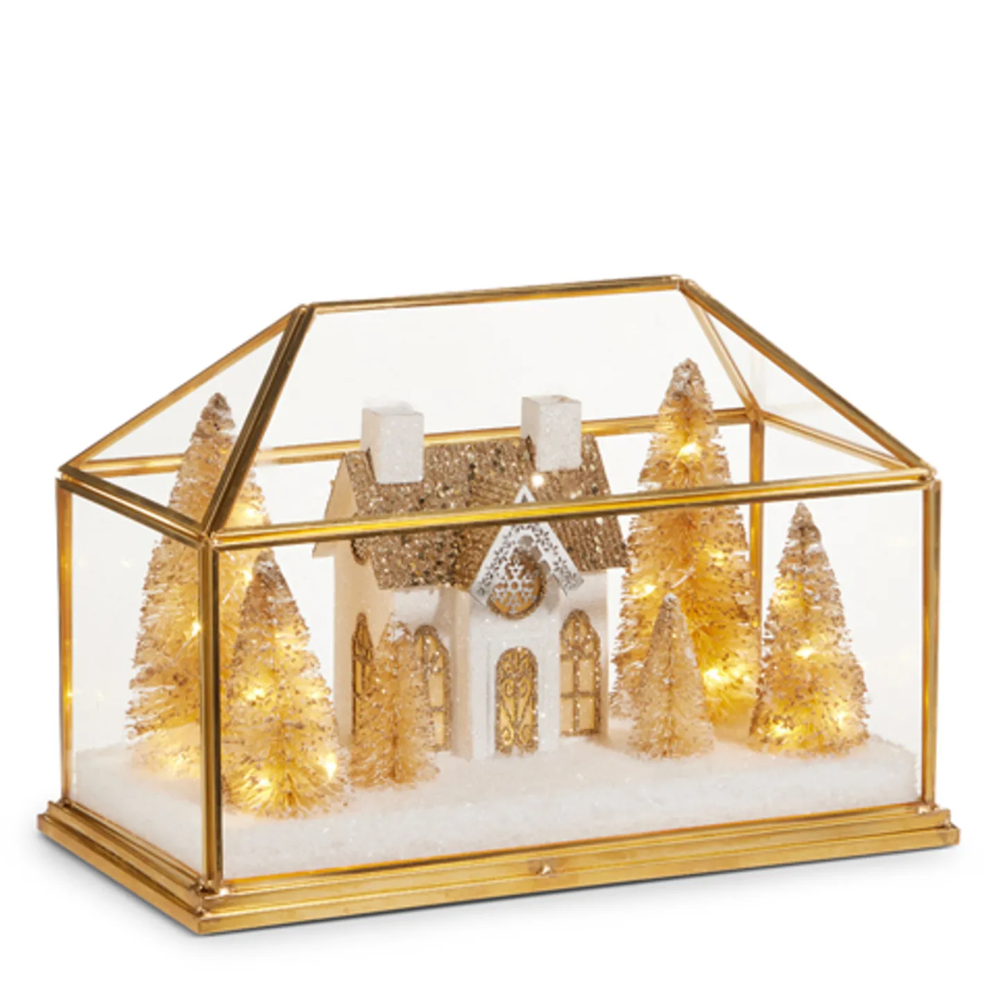 Raz Imports Raz 10.75" Lighted Gold House Terrarium Christmas Decoration 4515557 Sale