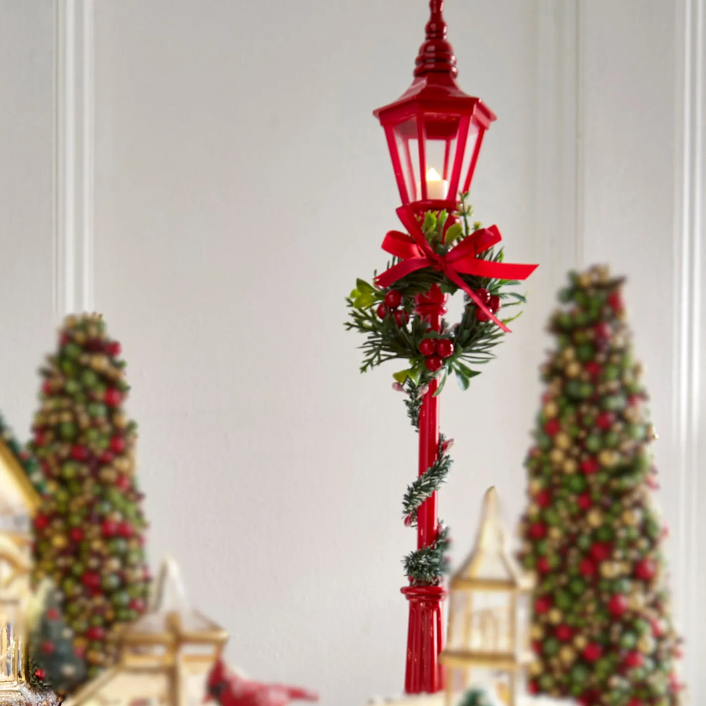 Raz Imports Raz 18.5" Lighted Red Lamp Post Christmas Decoration 4412524 New