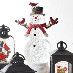 Raz Imports Raz 12" Lighted Snowman with Silver Swirling Glitter Water Globe Lantern 4519206 New